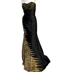Clarisse Size 8 Black/Leopard Print Mermaid Gown